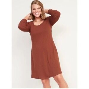 Old Navy Womens Dress Size L Long Sleeve Ribbed‎ Knit Rust A Line Casual